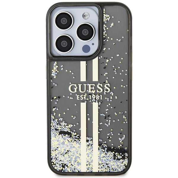 Guess dėklas iPhone 15 Pro – juodas, Liquid Glitter