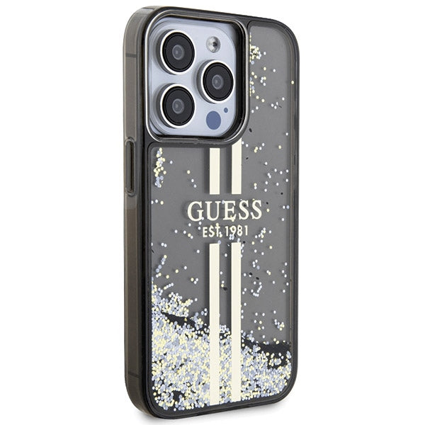 Guess dėklas iPhone 15 Pro – juodas, Liquid Glitter