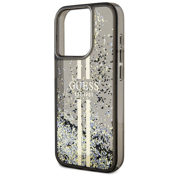 Guess dėklas iPhone 15 Pro – juodas, Liquid Glitter
