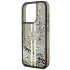 Guess dėklas iPhone 15 Pro – juodas, Liquid Glitter