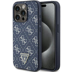 Guess 4G Triangle Metal Logo dėklas iPhone 15 Pro – mėlynas