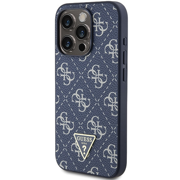Guess 4G Triangle Metal Logo dėklas iPhone 15 Pro – mėlynas