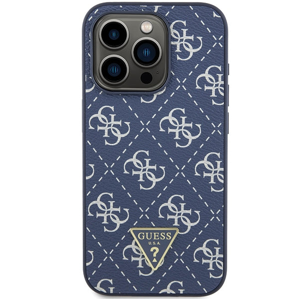 Guess 4G Triangle Metal Logo dėklas iPhone 15 Pro – mėlynas