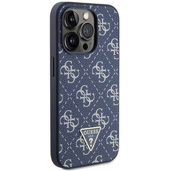 Guess 4G Triangle Metal Logo dėklas iPhone 15 Pro – mėlynas