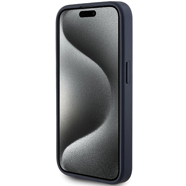 Guess 4G Triangle Metal Logo dėklas iPhone 15 Pro – mėlynas