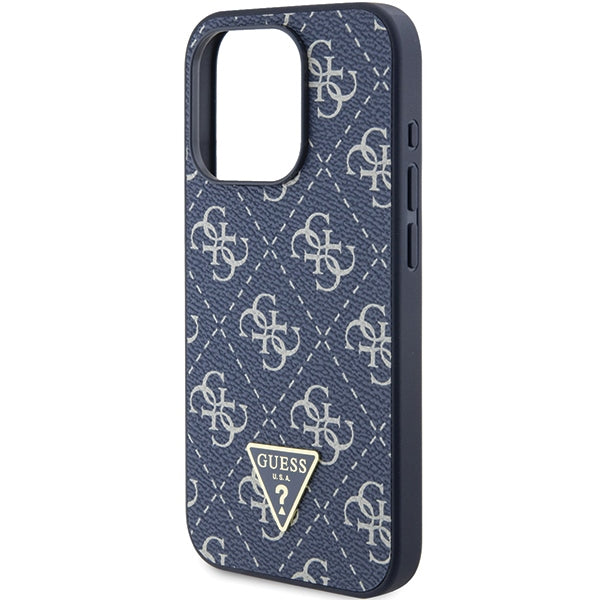 Guess 4G Triangle Metal Logo dėklas iPhone 15 Pro – mėlynas