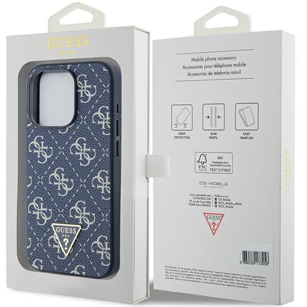 Guess 4G Triangle Metal Logo dėklas iPhone 15 Pro – mėlynas