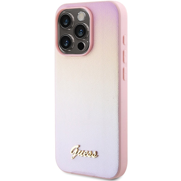 Guess Saffiano Iridescent dėklas iPhone 15 Pro – rožinis -- iPhone 15 Pro