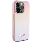 Guess Saffiano Iridescent dėklas iPhone 15 Pro – rožinis -- iPhone 15 Pro