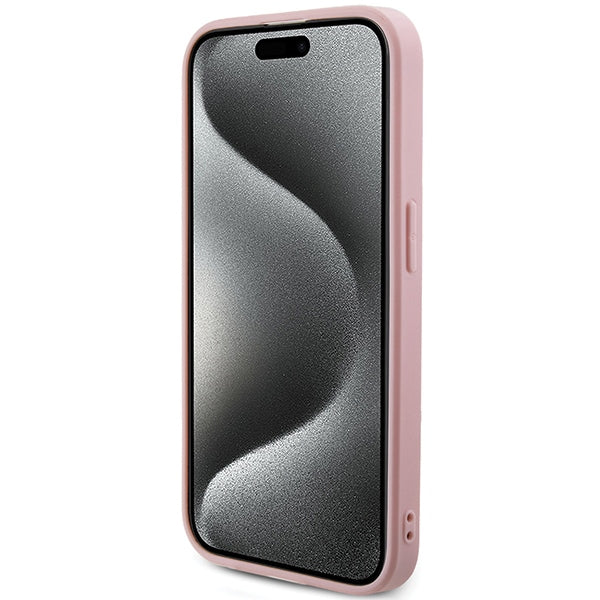 Guess Saffiano Iridescent dėklas iPhone 15 Pro – rožinis -- iPhone 15 Pro