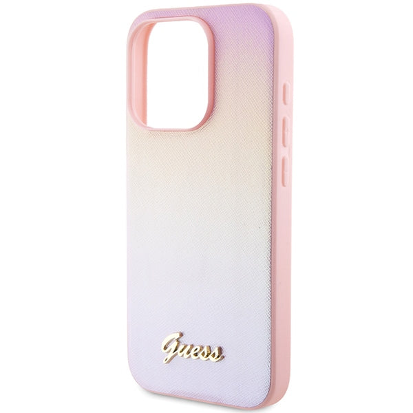 Guess Saffiano Iridescent dėklas iPhone 15 Pro – rožinis -- iPhone 15 Pro