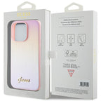 Guess Saffiano Iridescent dėklas iPhone 15 Pro – rožinis -- iPhone 15 Pro