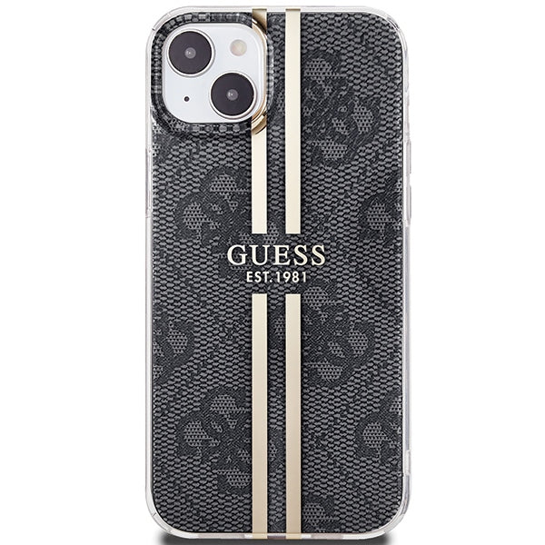 Guess IML 4G Gold Stripe dėklas iPhone 15/14 Plus – juodas
