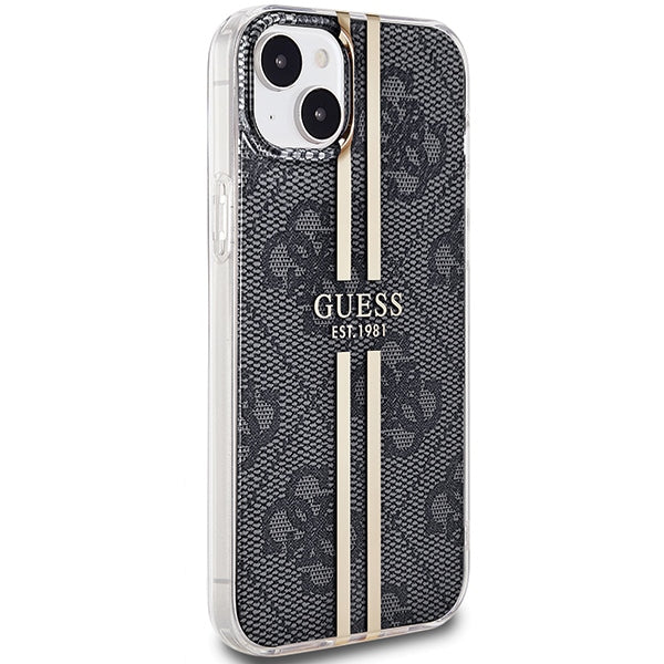 Guess IML 4G Gold Stripe dėklas iPhone 15/14 Plus – juodas