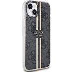 Guess IML 4G Gold Stripe dėklas iPhone 15/14 Plus – juodas