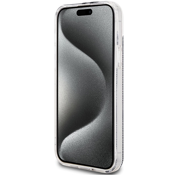 Guess IML 4G Gold Stripe dėklas iPhone 15/14 Plus – juodas