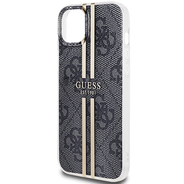 Guess IML 4G Gold Stripe dėklas iPhone 15/14 Plus – juodas