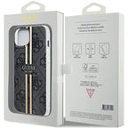 Guess IML 4G Gold Stripe dėklas iPhone 15/14 Plus – juodas