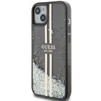 Guess Liquid Glitter Gold Stripes dėklas iPhone 15 Plus / 14 Plus – juodas