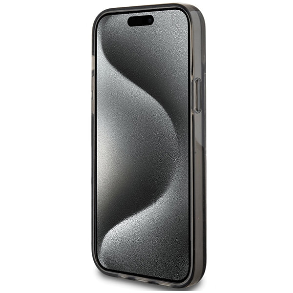 Guess Liquid Glitter Gold Stripes dėklas iPhone 15 Plus / 14 Plus – juodas