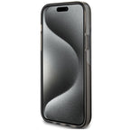 Guess Liquid Glitter Gold Stripes dėklas iPhone 15 Plus / 14 Plus – juodas