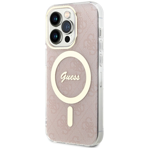 Guess MagSafe dėklas iPhone 15 Pro – rožinis