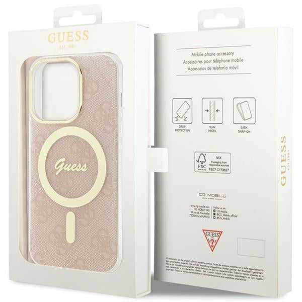 Guess MagSafe dėklas iPhone 15 Pro – rožinis