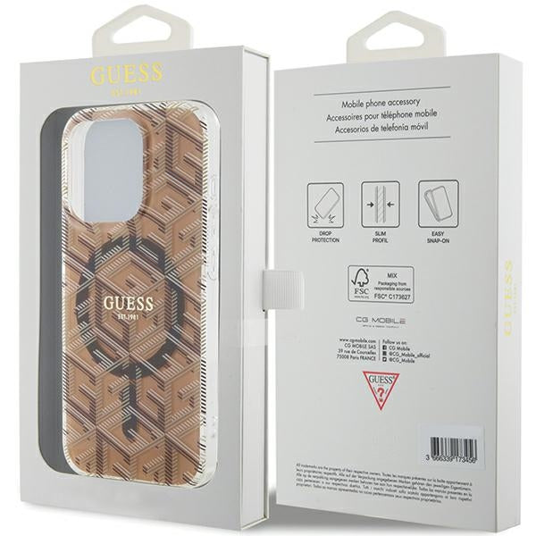Guess MagSafe dėklas iPhone 15 Pro – rudas