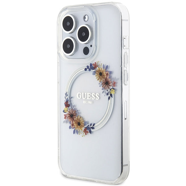 Guess MagSafe dėklas iPhone 15 Pro Max – skaidrus