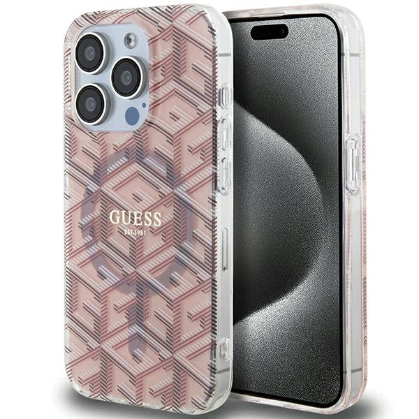 Guess MagSafe dėklas iPhone 15 Pro Max – rožinis