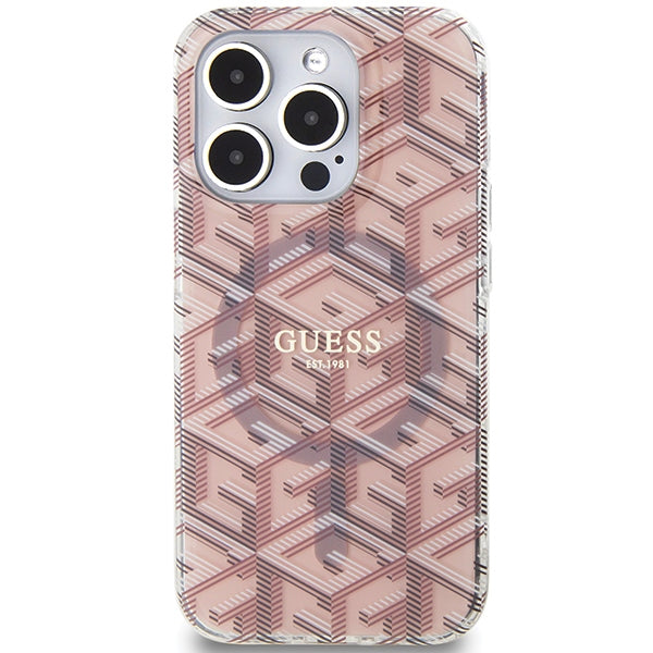 Guess MagSafe dėklas iPhone 15 Pro Max – rožinis