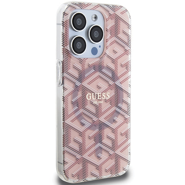 Guess MagSafe dėklas iPhone 15 Pro Max – rožinis