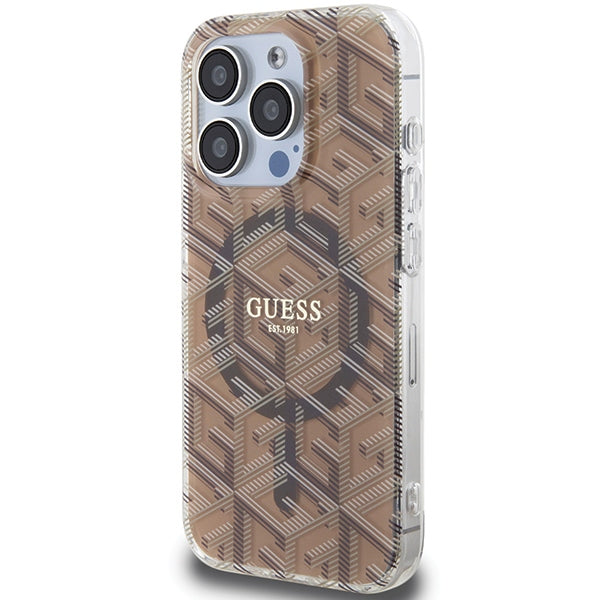 Guess MagSafe dėklas iPhone 15 Pro Max – rudas