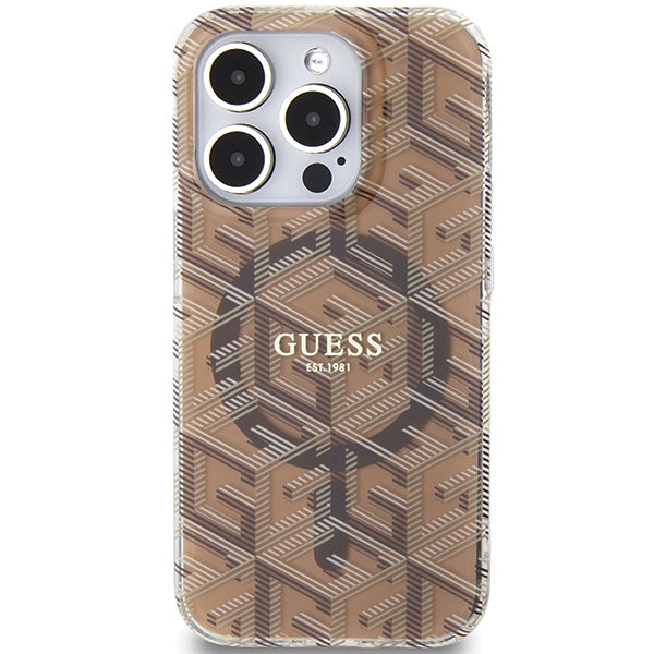 Guess MagSafe dėklas iPhone 15 Pro Max – rudas