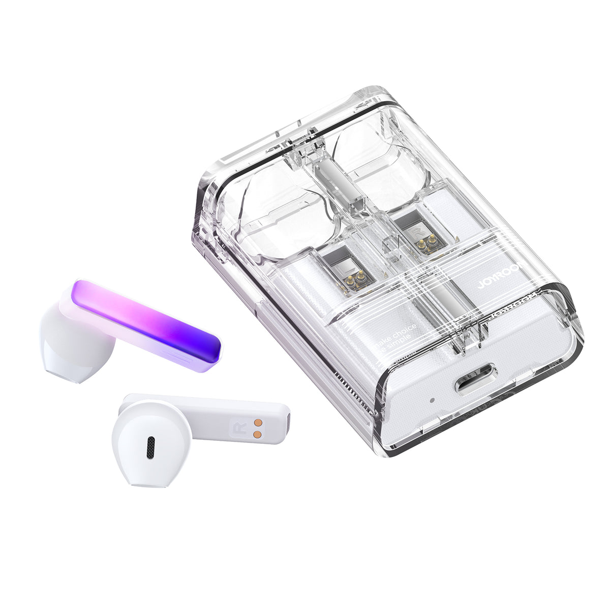 TWS Joyroom JR-TC1 IceLens serijos belaidės ausinės su LED lemputėmis – baltos