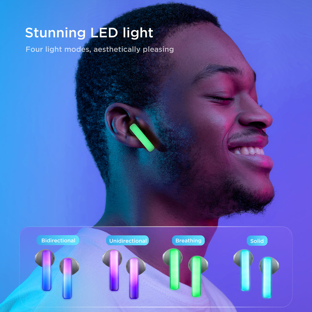 TWS Joyroom JR-TC1 IceLens serijos belaidės ausinės su LED lemputėmis – baltos