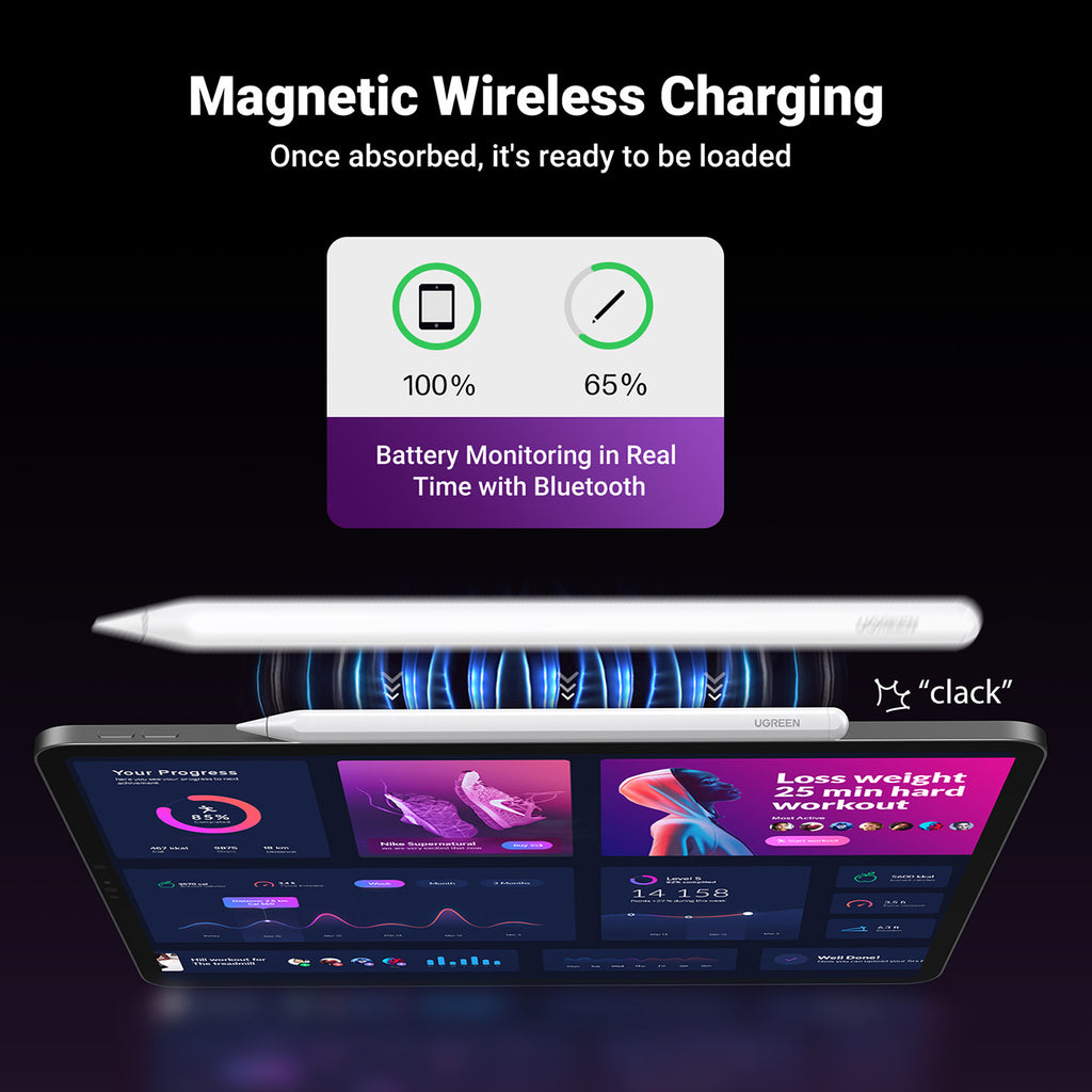 Ugreen LP653 liestinis pieštukas su belaidžiu įkrovimu iPad planšetėms – baltas -- iPad