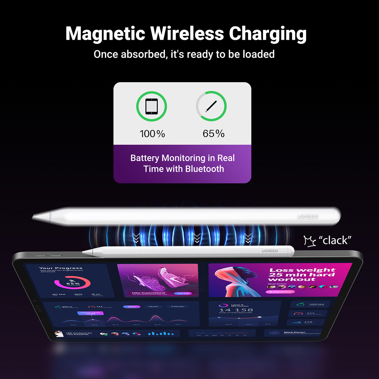 Ugreen LP653 liestinis pieštukas su belaidžiu įkrovimu iPad planšetėms – baltas -- iPad