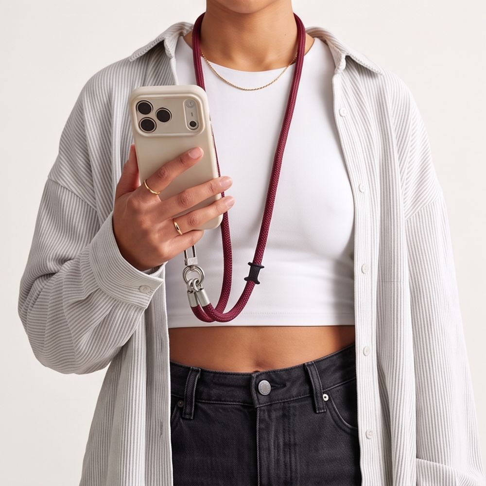 Telefono dirželių rinkinys Tech-Protect C10S Rope Crossbody & Wrist, bordo / titano spalvos -- Uncategorized