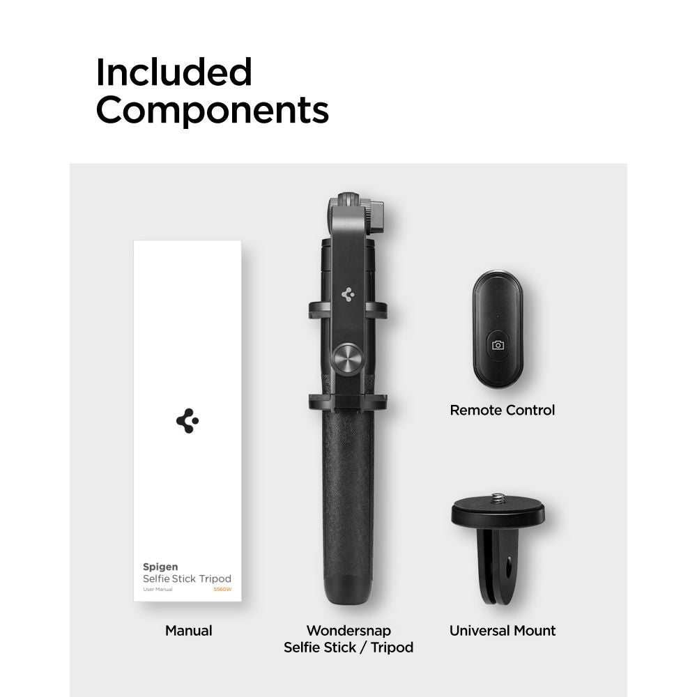 Spigen S560W Bluetooth asmenukių lazda su trikoju - juoda -- Selfie Sticks & Tripods