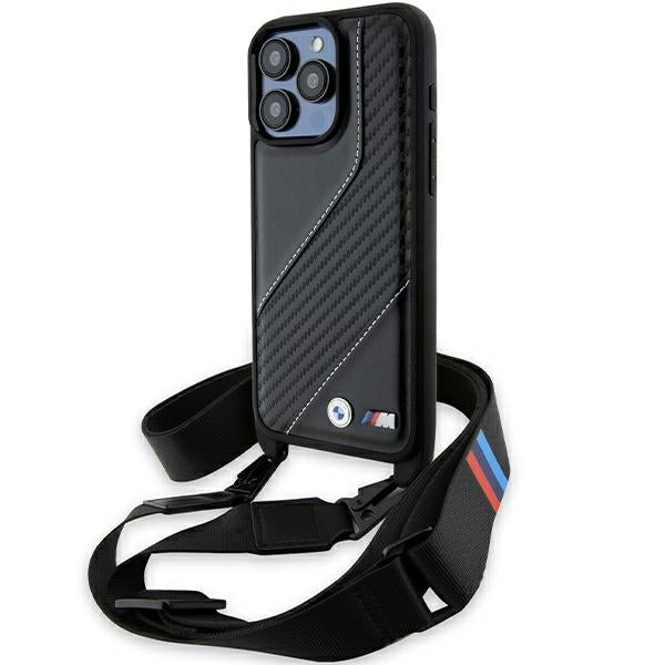 BMW M dėklas iPhone 15 Pro su virvute – juodas