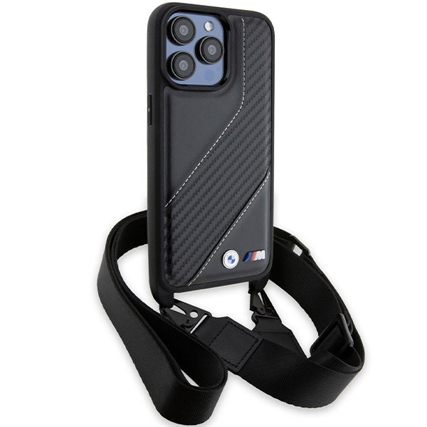 BMW M dėklas iPhone 15 Pro su virvute – juodas