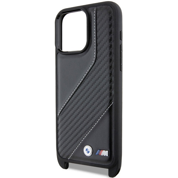 BMW M dėklas iPhone 15 Pro su virvute – juodas