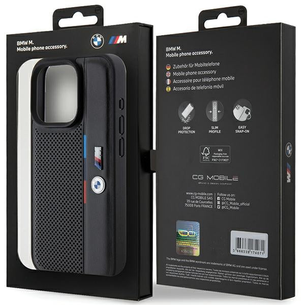 BMW perforuotas dėklas iPhone 15 Pro – juodas