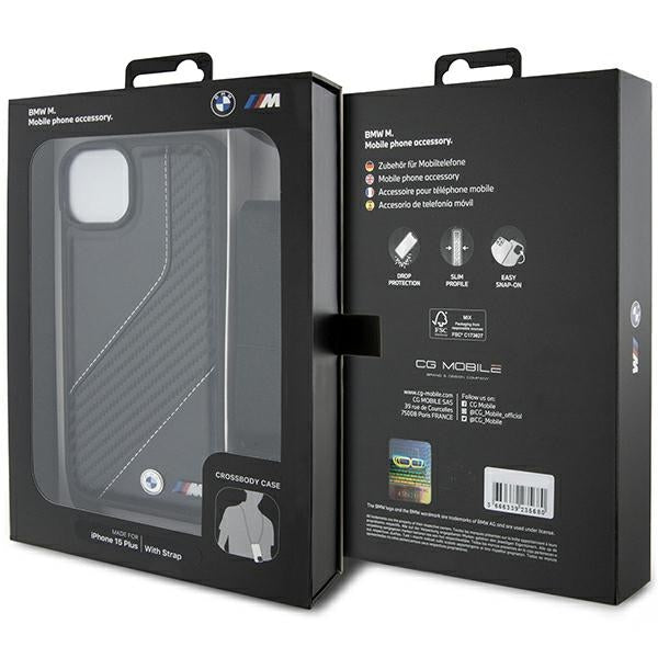 BMW M Edition Carbon Stripe & Strap dėklas iPhone 15 / 14 / 13 – juodas -- iPhone 15