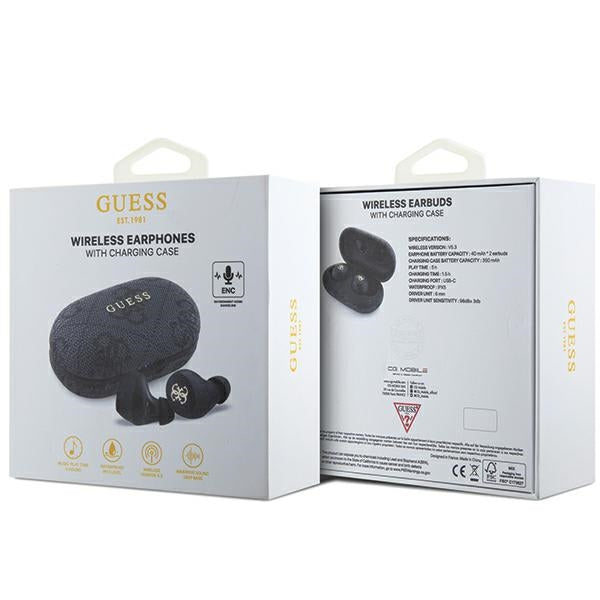 Guess 4G metalinės TWS ausinės su ENC įkrovimo stotele - juodos