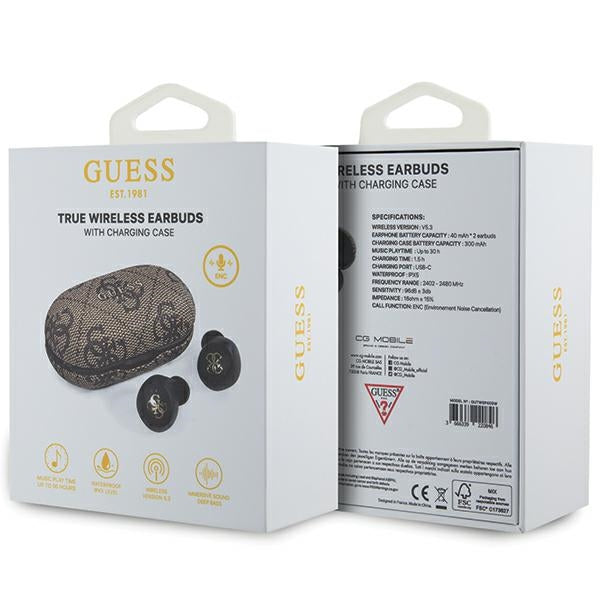 TWS Guess 4G Metalinės Bluetooth ausinės su ENC prijungimo stotele - ruda -- Cell phone cases and covers