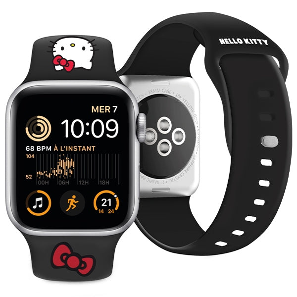 Hello Kitty silikoninis Kitty galvos dirželis skirtas Apple Watch 42/44/45/49mm – juodas