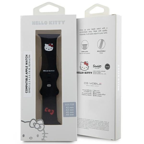 Hello Kitty silikoninis Kitty galvos dirželis skirtas Apple Watch 42/44/45/49mm – juodas