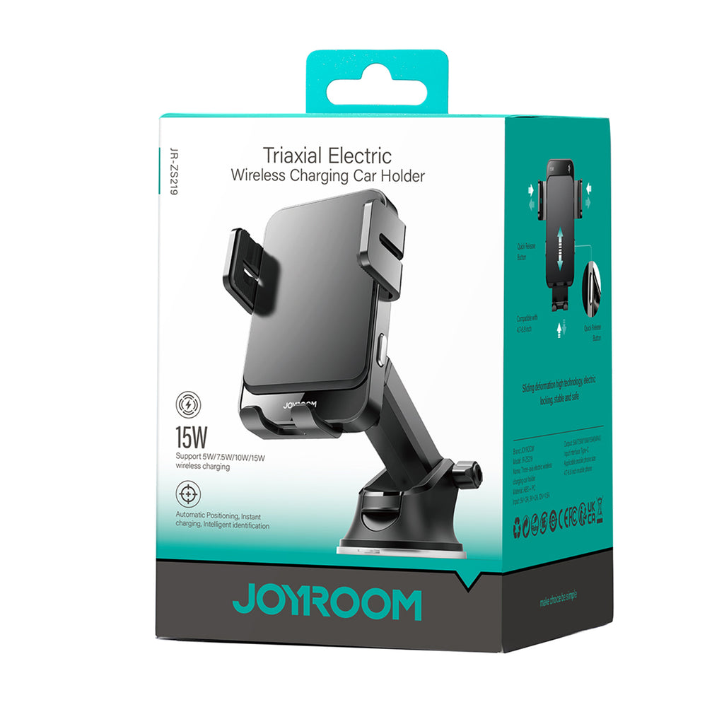 Joyroom JR-ZS219 elektrinis prietaisų skydelio laikiklis su 15W indukciniu įkrovikliu - juodas